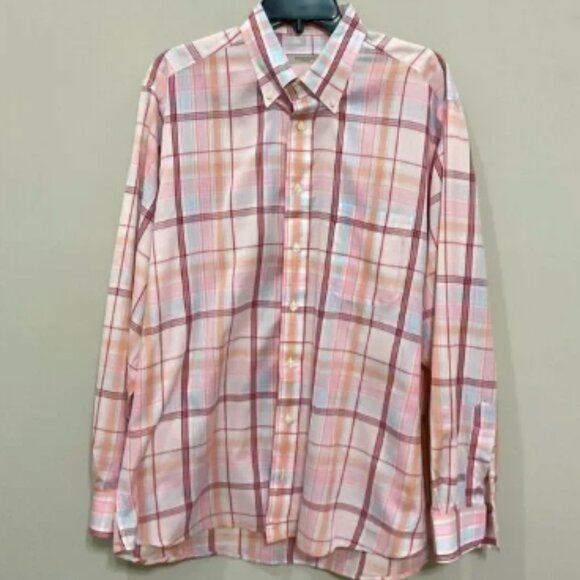 Burberry London Pastel Plaid Shirt Sz L Button Front Pink Spring Long Sleeve - Picture 1 of 5